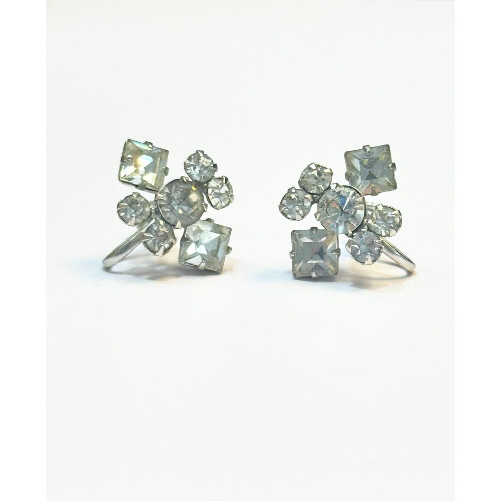 Vintage 40s/50s Art Deco Glass Cluster Screw Back Earrings